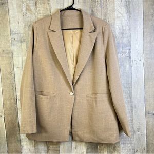 Unbranded Tan XL Lined Suit Jacket with 1 Button Front and 2 Outside Pockets